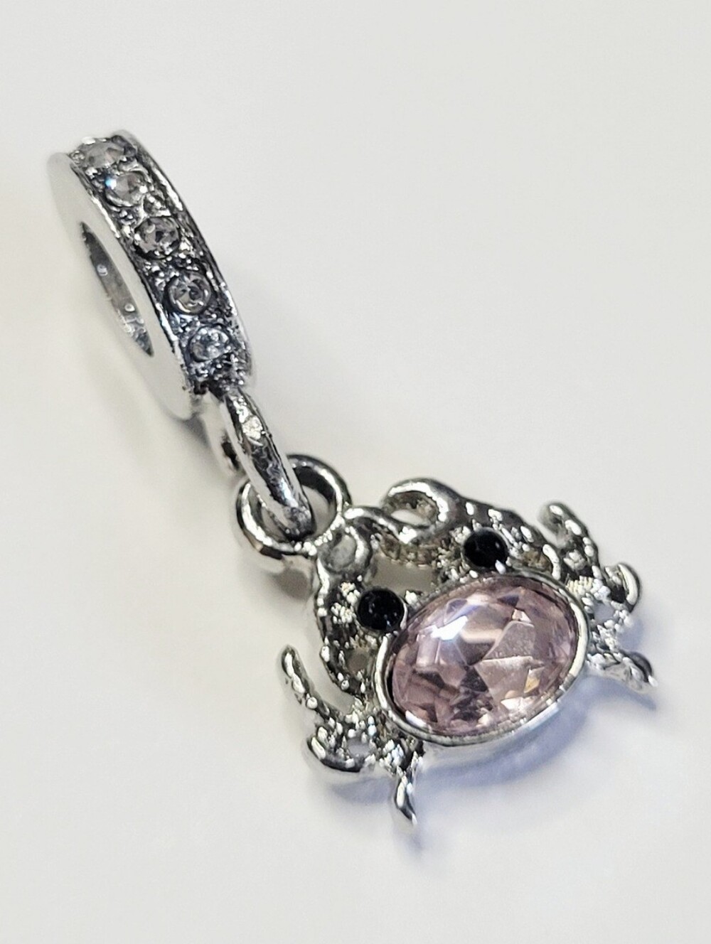 NWT! For Pandora Charm Bracelet Pastel Pink and Silver Color Crab Dangle Charm